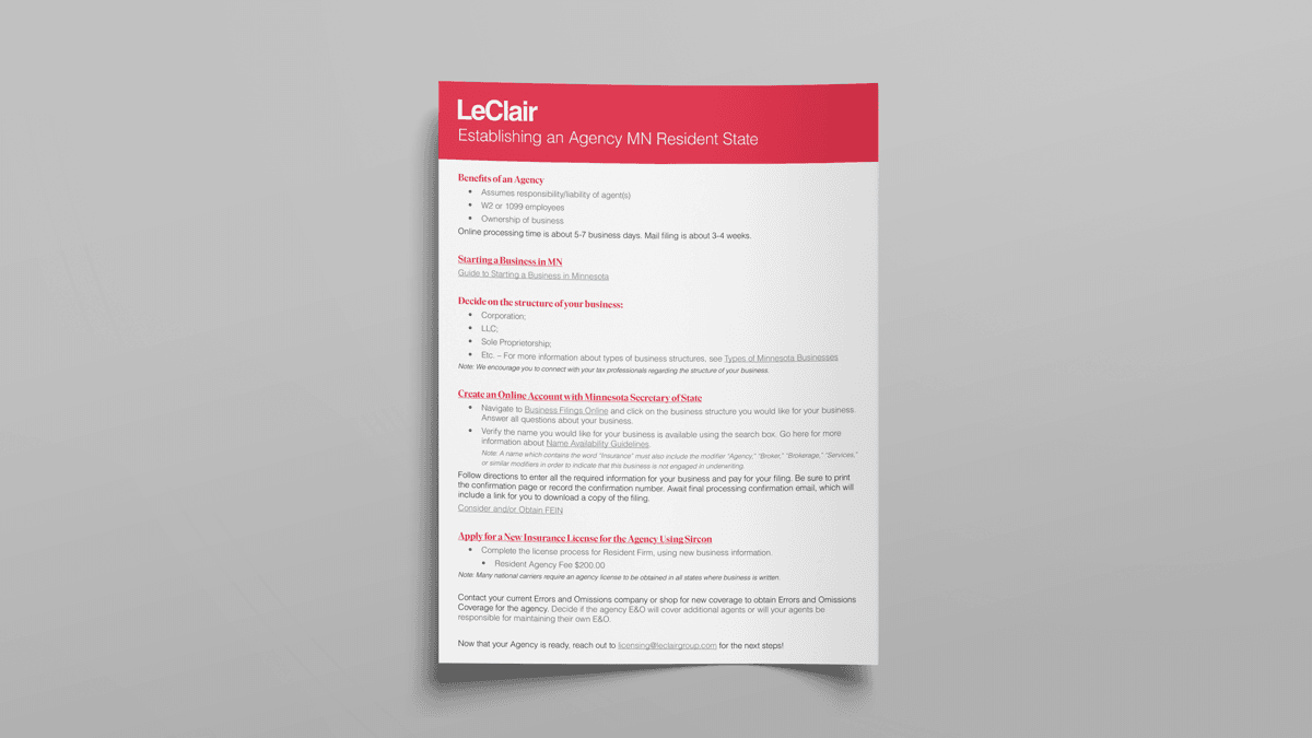An image of a document: How To Establish An Agency in MN