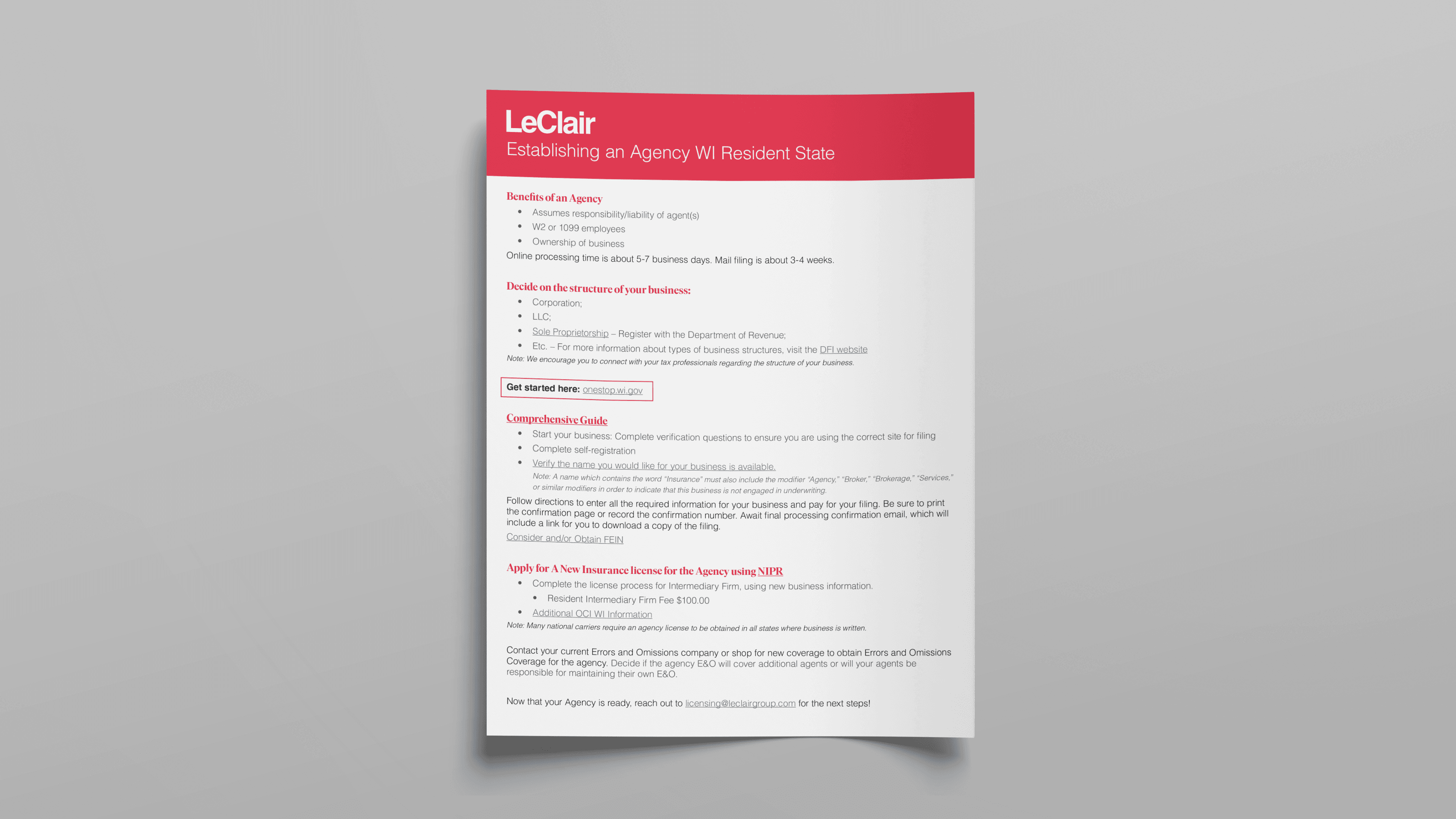 An image of a document: How To Establish An Agency in WI