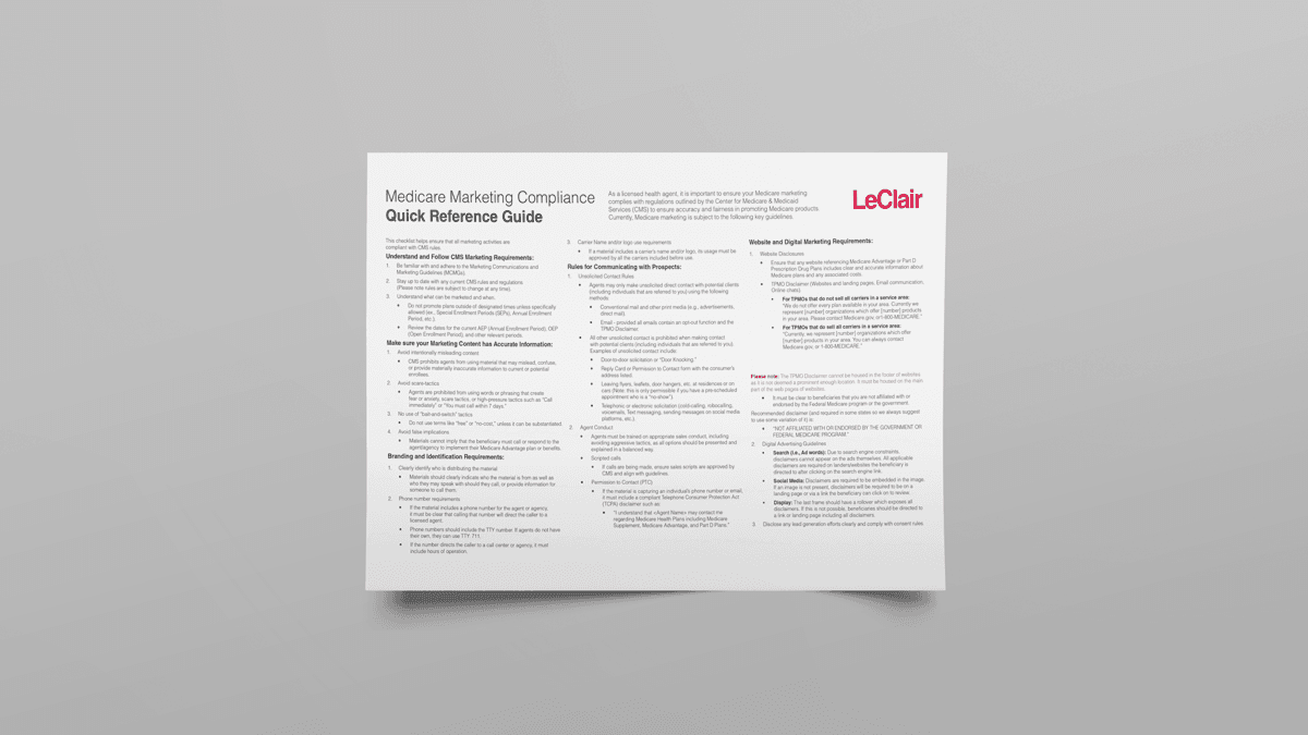 An image of a document: Medicare Marketing Compliance Quick Reference Guide