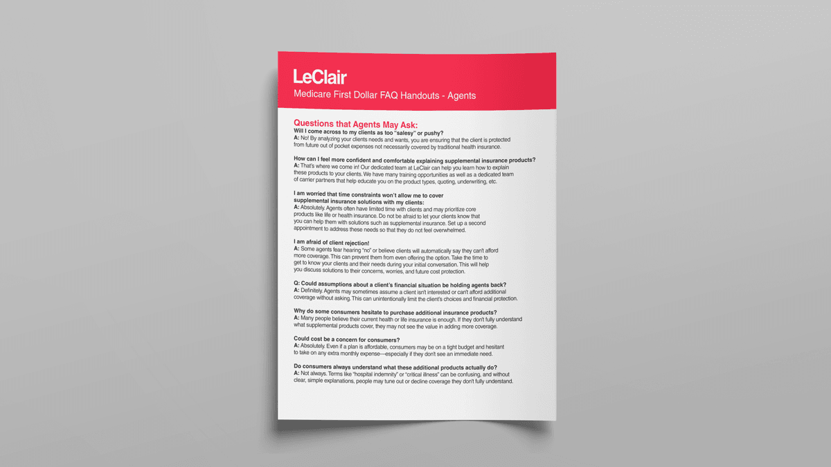 An image of a document: Medicare First Dollar FAQ Handouts for Agents